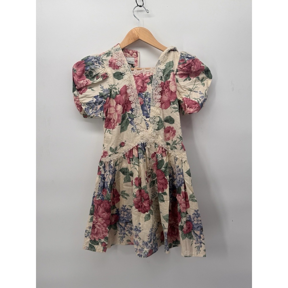 vintage 80s my michelle floral dress Girls‎ Size 10 Lace Puff Sleeve Cottagecore